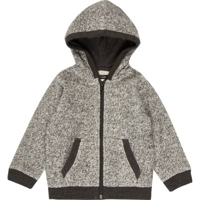 Mini boys grey cosy zip up hoodie